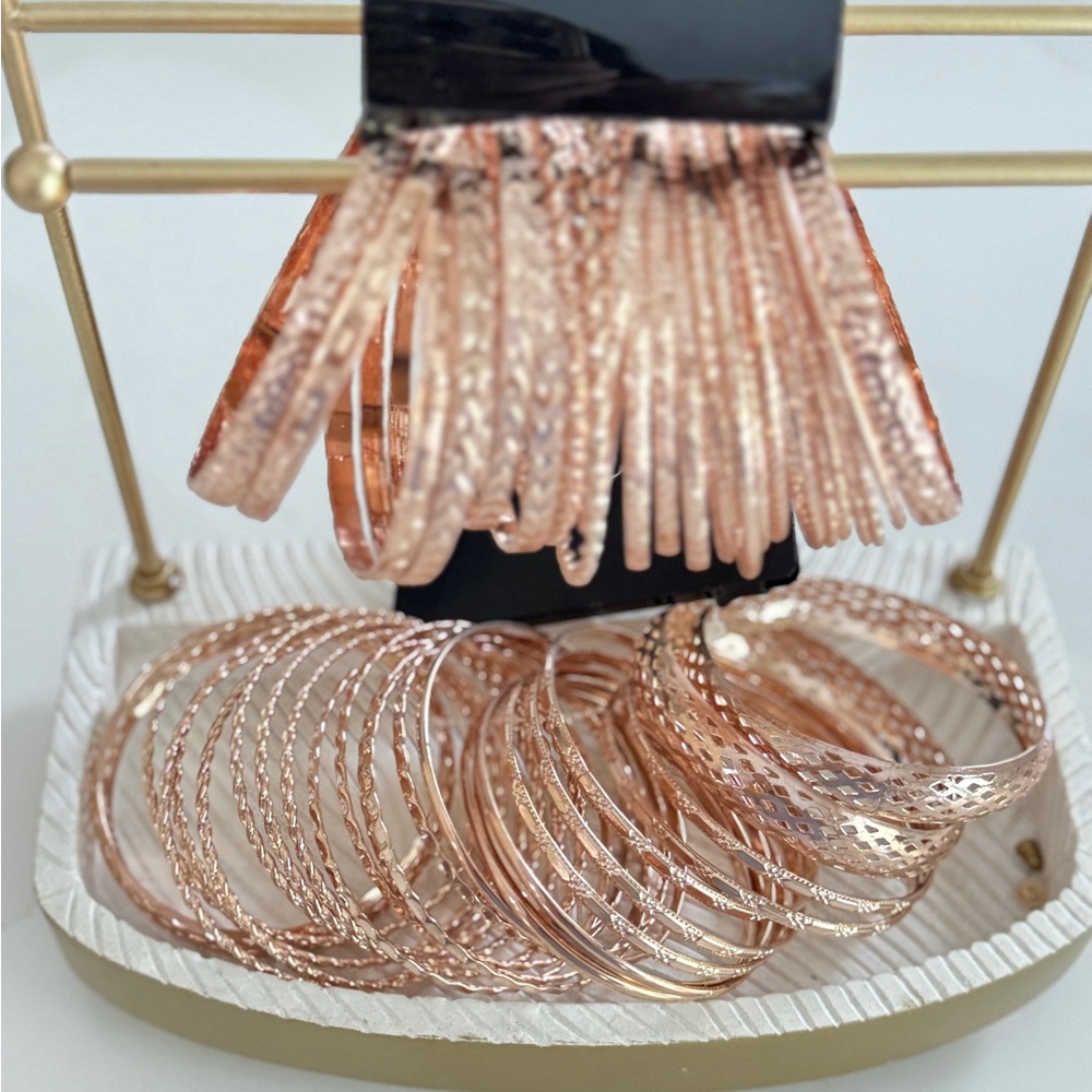 51 pcs Rose Gold Bangle Bracelet Set Bundle - Picture 2 of 9